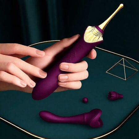 Фиолетовый клиторальный вибростимулятор с насадками Bess